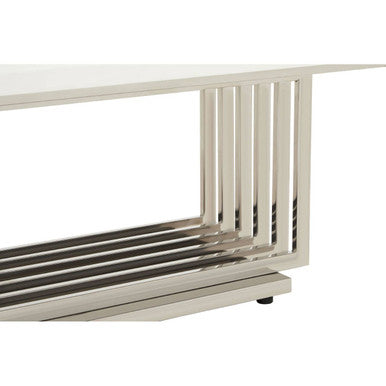 Orsina Moda White Faux Marble Coffee Table | Silver Stainless Steel