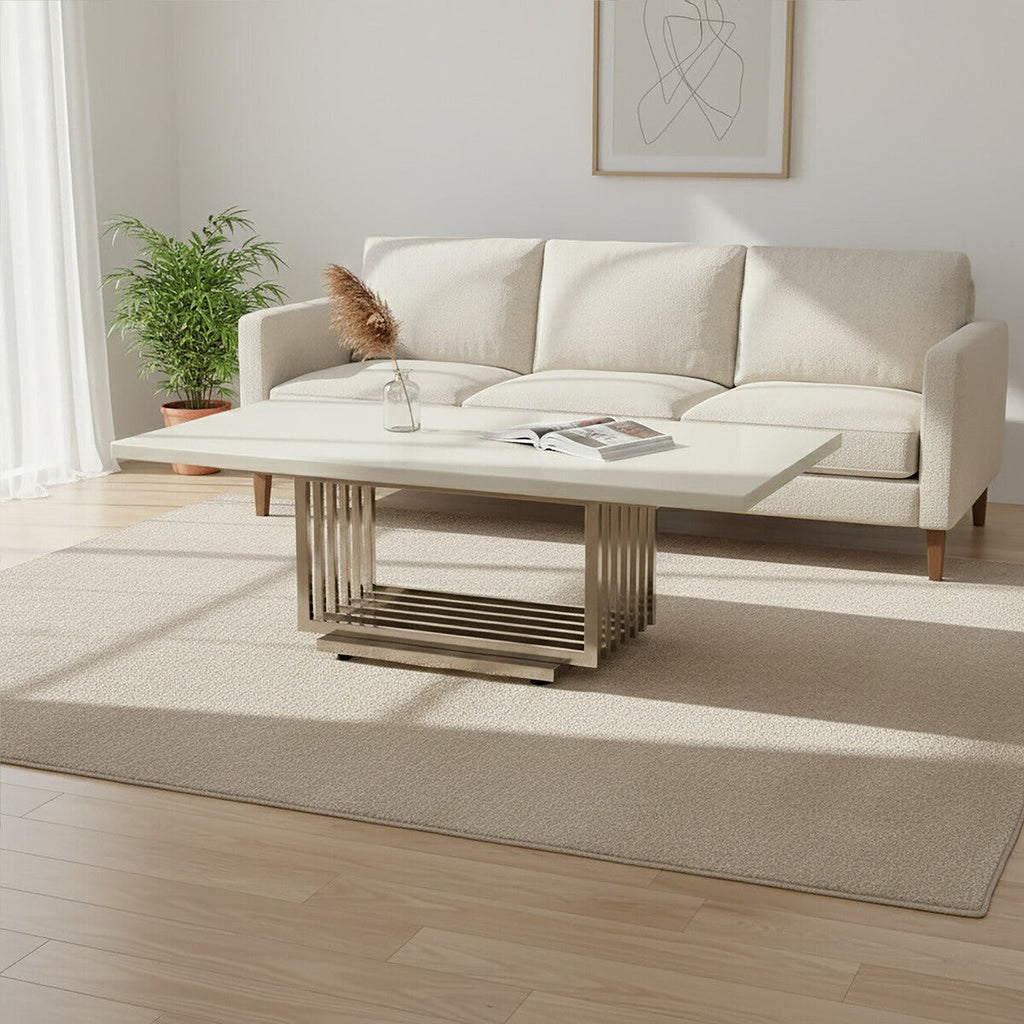 Orsina Moda White Faux Marble Coffee Table | Silver Stainless Steel