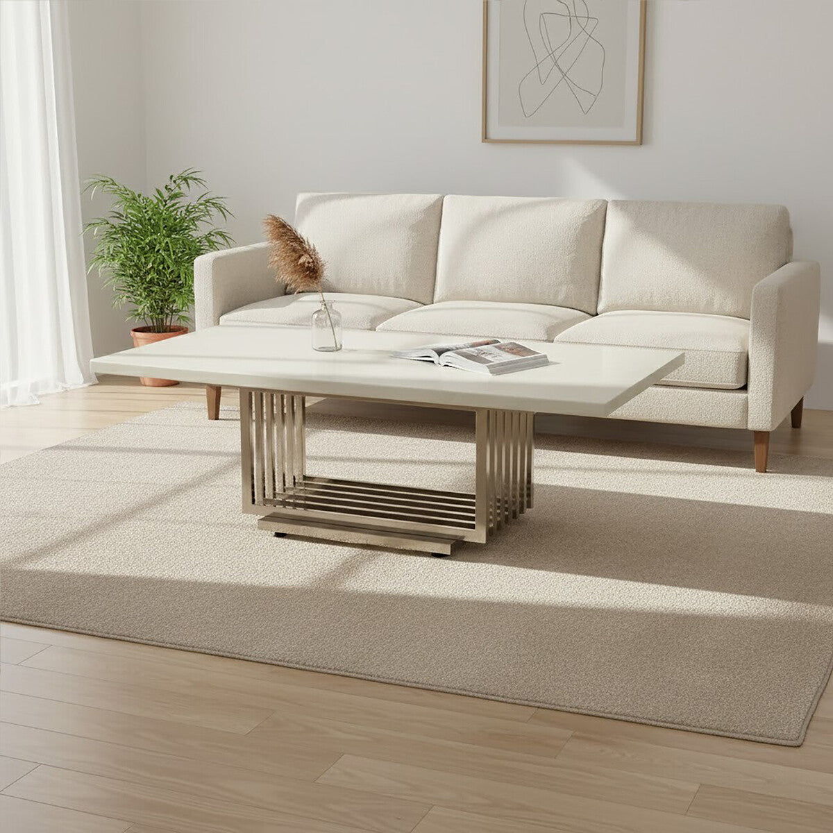 Orsina Moda White Faux Marble Coffee Table | Silver Stainless Steel
