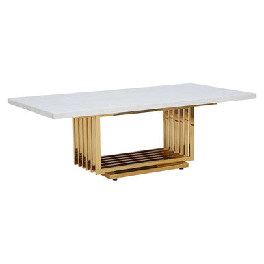 Orsina Moda Ivory Faux Marble Coffee Table with Geometric Gold Frame