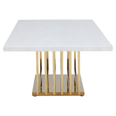 Orsina Moda Ivory Faux Marble Coffee Table with Geometric Gold Frame