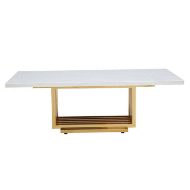 Orsina Moda Ivory Faux Marble Coffee Table with Geometric Gold Frame