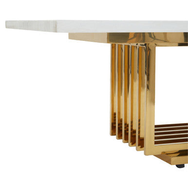 Orsina Moda Ivory Faux Marble Coffee Table with Geometric Gold Frame
