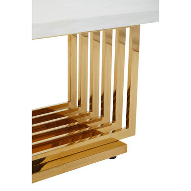 Orsina Moda Ivory Faux Marble Coffee Table with Geometric Gold Frame