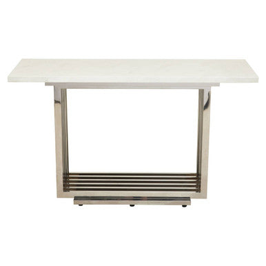 Orsina Moda White Faux Marble Console Table with Silver Steel Base