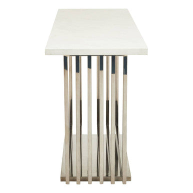 Orsina Moda White Faux Marble Console Table with Silver Steel Base