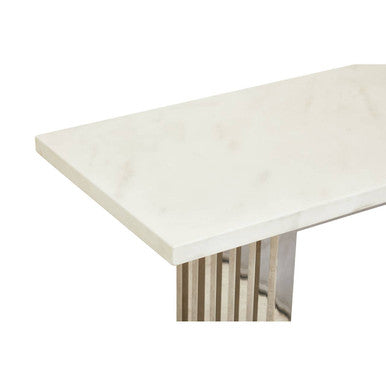 Orsina Moda White Faux Marble Console Table with Silver Steel Base