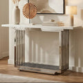 Orsina Moda White Faux Marble Console Table with Silver Steel Base