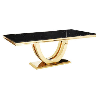 Orsina Moda Black Faux Marble Dining Table – Brushed Gold Base