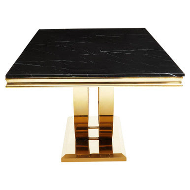 Orsina Moda Black Faux Marble Dining Table – Brushed Gold Base