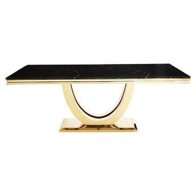 Orsina Moda Black Faux Marble Dining Table – Brushed Gold Base