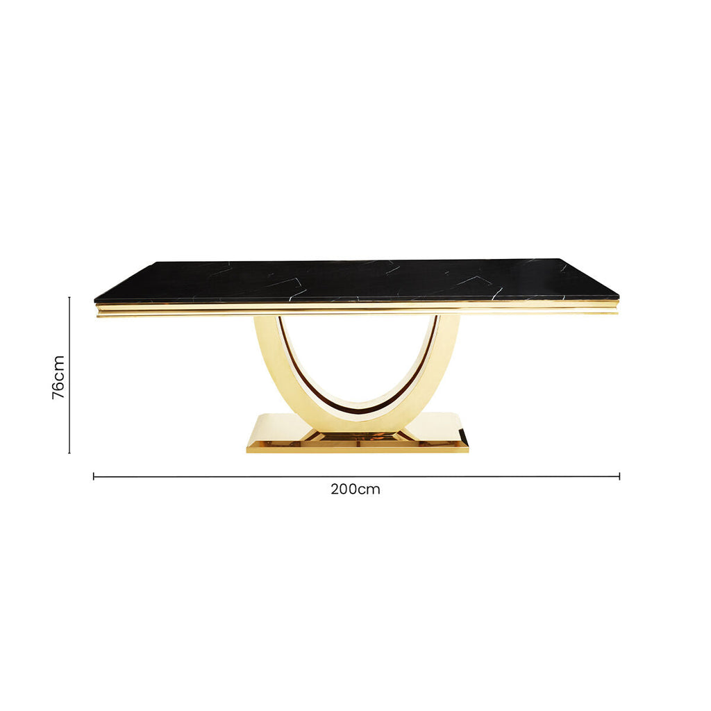 Orsina Moda Black Faux Marble Dining Table – Brushed Gold Base