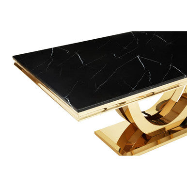 Orsina Moda Black Faux Marble Dining Table – Brushed Gold Base