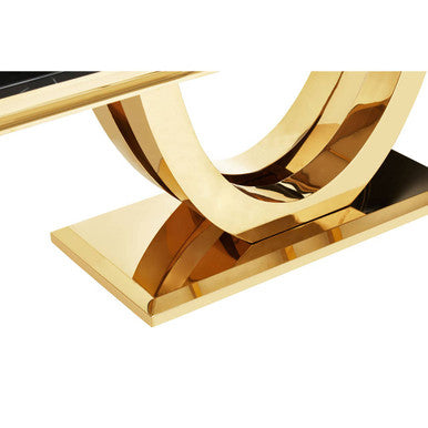 Orsina Moda Black Faux Marble Dining Table – Brushed Gold Base