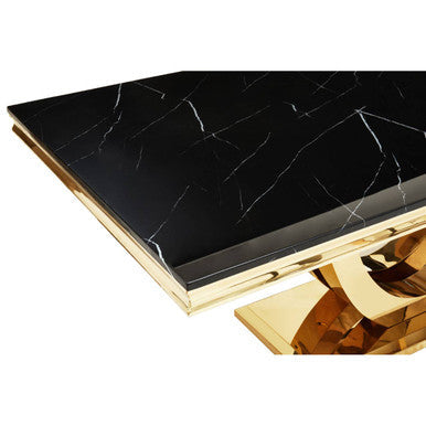 Orsina Moda Black Faux Marble Dining Table – Brushed Gold Base