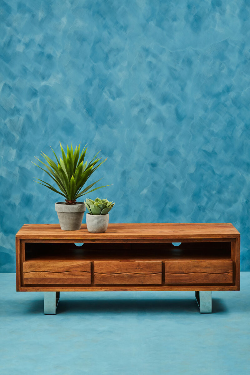 Orsina Simla Acacia Wood Media Unit | 3-Drawer TV Console with Storage