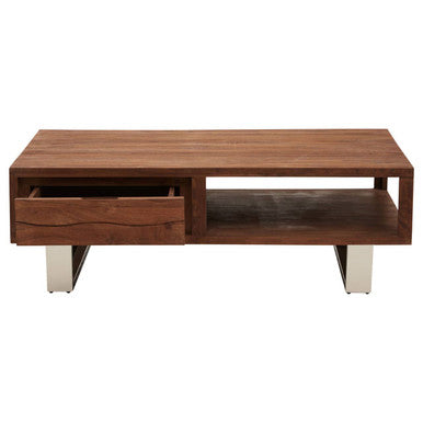 Orsina Simla Acacia Wood Coffee Table – Brown 1-Drawer Storage Table
