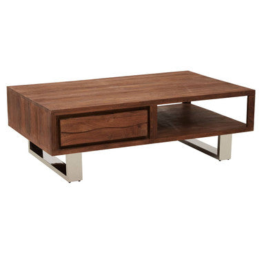 Orsina Simla Acacia Wood Coffee Table – Brown 1-Drawer Storage Table