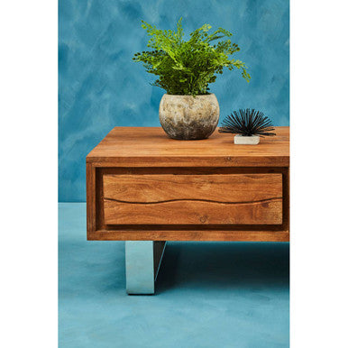 Orsina Simla Acacia Wood Coffee Table – Brown 1-Drawer Storage Table