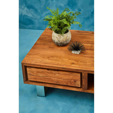 Orsina Simla Acacia Wood Coffee Table – Brown 1-Drawer Storage Table