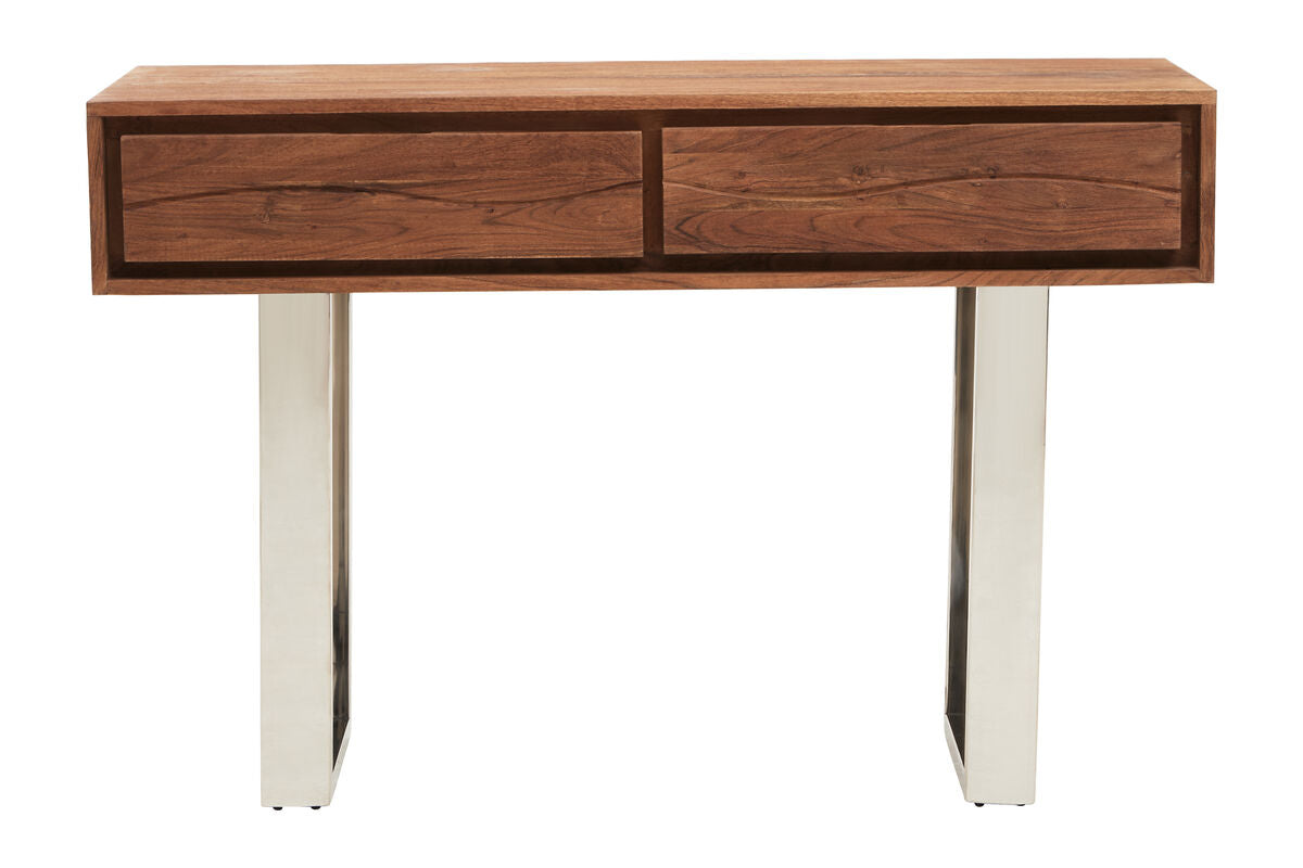 Orsina Simla Acacia Wood 2-Drawer Console Table with Silver Legs