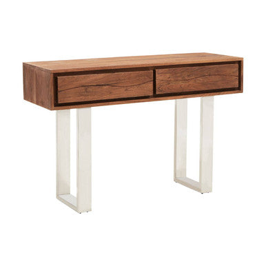 Orsina Simla Acacia Wood 2-Drawer Console Table with Silver Legs