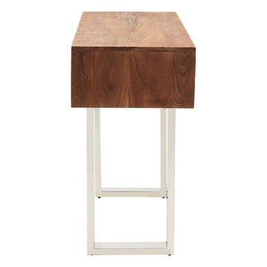 Orsina Simla Acacia Wood 2-Drawer Console Table with Silver Legs
