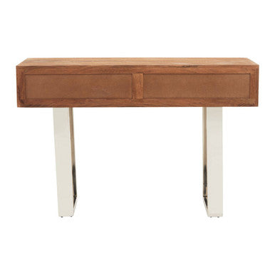 Orsina Simla Acacia Wood 2-Drawer Console Table with Silver Legs