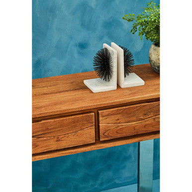 Orsina Simla Acacia Wood 2-Drawer Console Table with Silver Legs