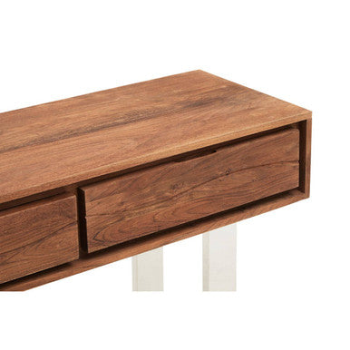 Orsina Simla Acacia Wood 2-Drawer Console Table with Silver Legs