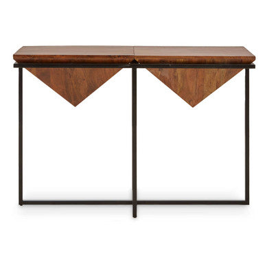 Orsina Shimla Acacia Wood Pyramid Console Table with Silver Metal Frame