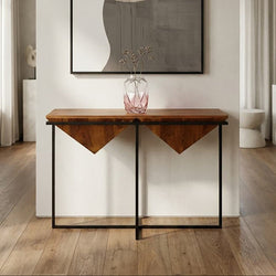 Orsina Shimla Acacia Wood Pyramid Console Table with Silver Metal Frame