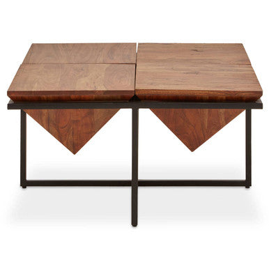 Orsina Shimla Acacia Wood Square Coffee Table – Black Metal Frame
