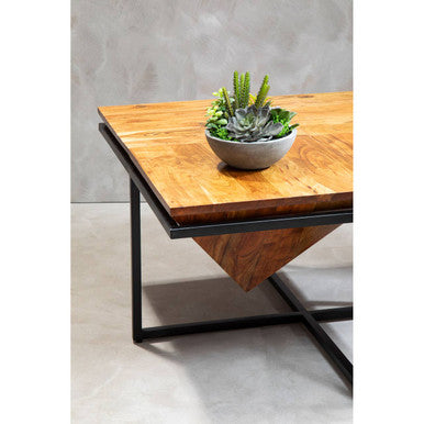 Orsina Shimla Acacia Wood Square Coffee Table – Black Metal Frame