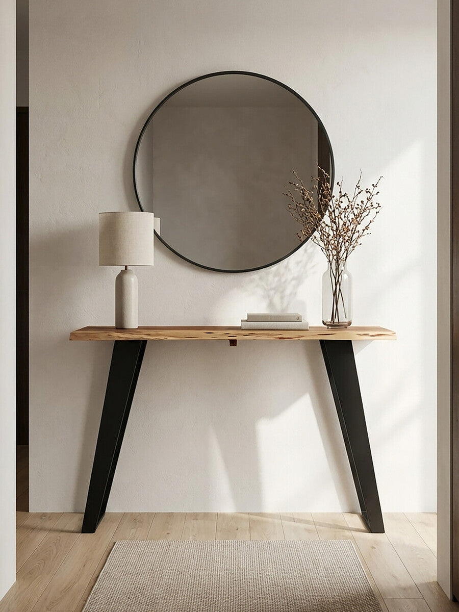 Orsina Surax Live Edge Acacia Wood Console Table with Black Iron Legs