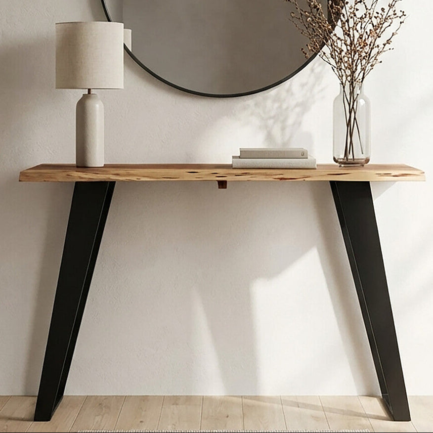Orsina Surax Live Edge Acacia Wood Console Table with Black Iron Legs