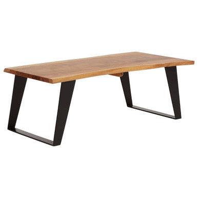 Orsina Surax Live Edge Acacia Wood Coffee Table with Black Iron Legs