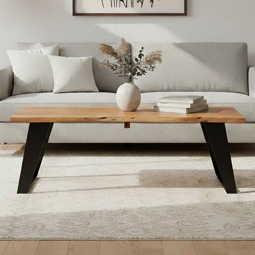 Orsina Surax Live Edge Acacia Wood Coffee Table with Black Iron Legs
