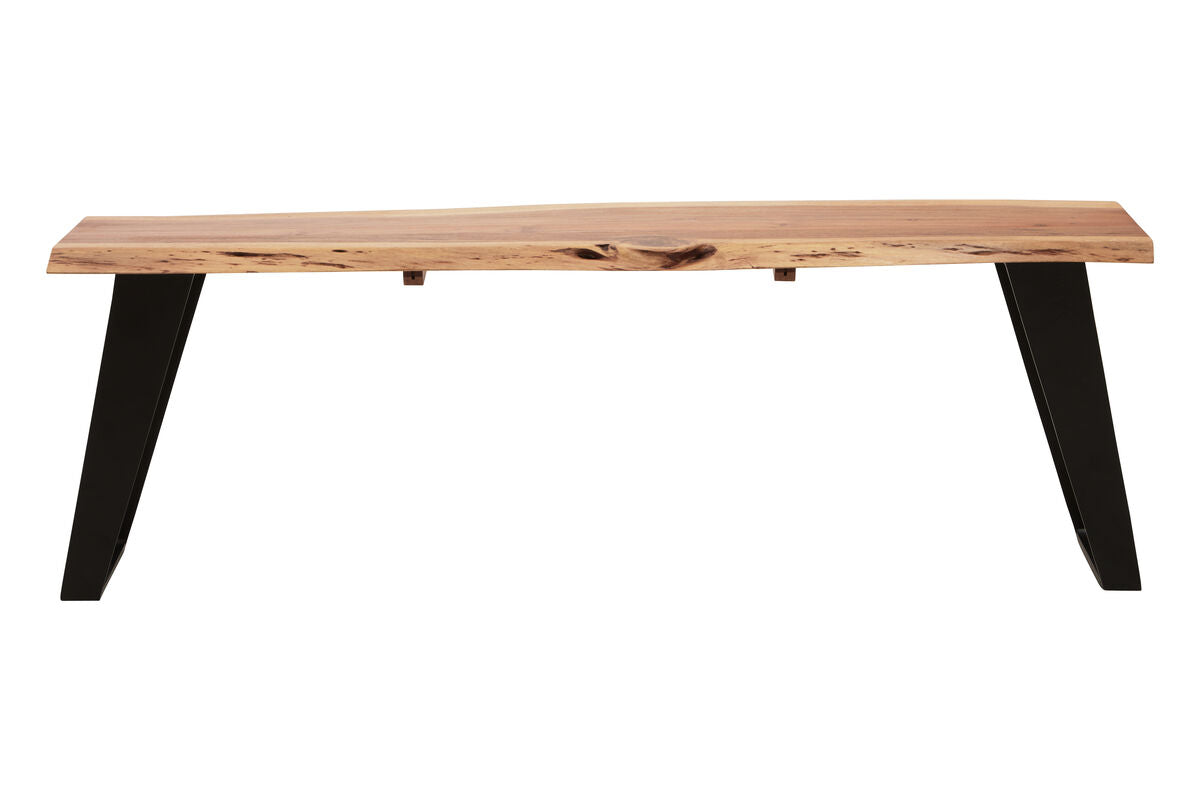 Orsina Surax Live Edge Acacia Wood Bench with Black Iron Base