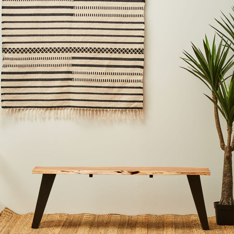 Orsina Surax Live Edge Acacia Wood Bench with Black Iron Base