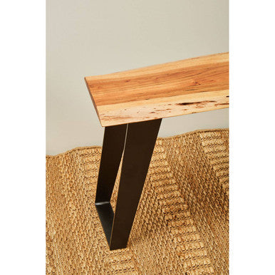 Orsina Surax Live Edge Acacia Wood Bench with Black Iron Base