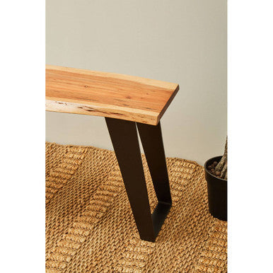 Orsina Surax Live Edge Acacia Wood Bench with Black Iron Base