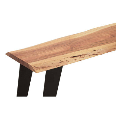 Orsina Surax Live Edge Acacia Wood Bench with Black Iron Base
