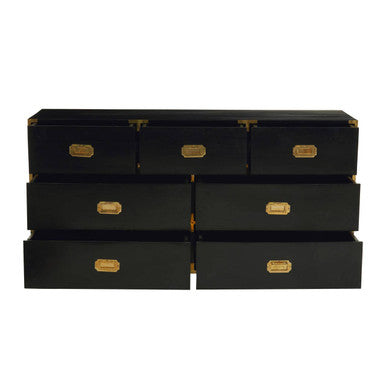 Orsina Sarter Black Mango Wood 7-Drawer Chest with Gold Accents