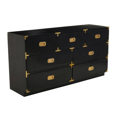 Orsina Sarter Black Mango Wood 7-Drawer Chest with Gold Accents