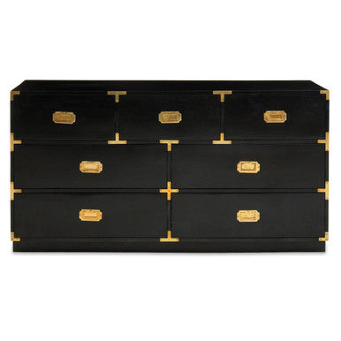 Orsina Sarter Black Mango Wood 7-Drawer Chest with Gold Accents