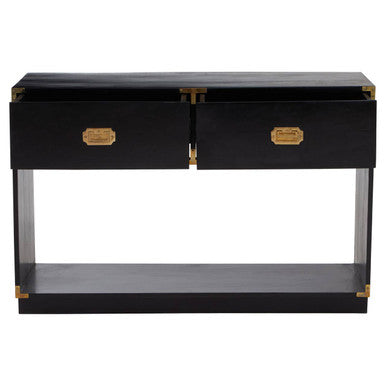 Orsina Sarter Black Mango Wood 2-Drawer Console Table | Gold Handles
