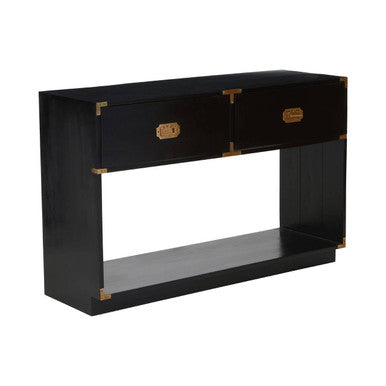 Orsina Sarter Black Mango Wood 2-Drawer Console Table | Gold Handles