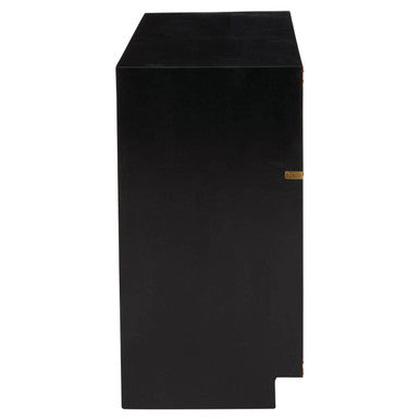Orsina Sarter Black Mango Wood 2-Drawer Console Table | Gold Handles
