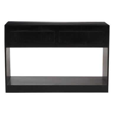 Orsina Sarter Black Mango Wood 2-Drawer Console Table | Gold Handles